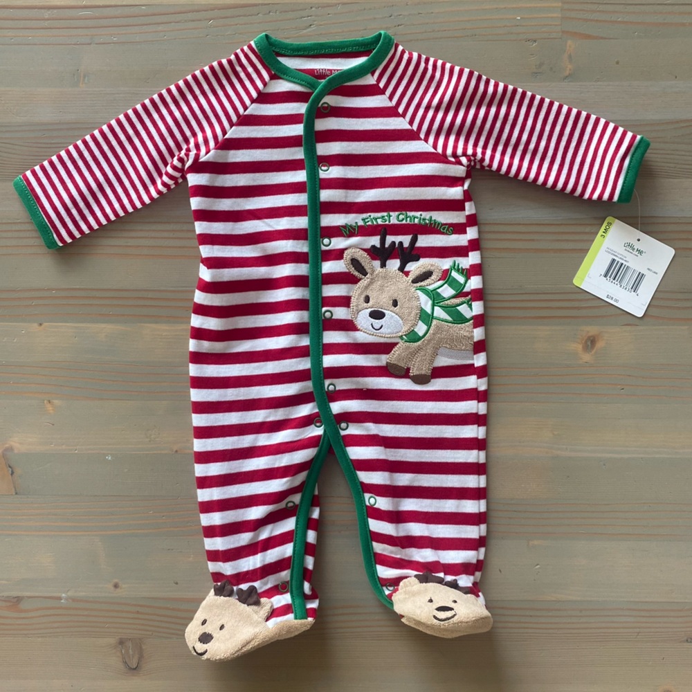 NWT Baby Boys Girls Red White Striped Footie Pajamas 6M - Picture 3 of 6